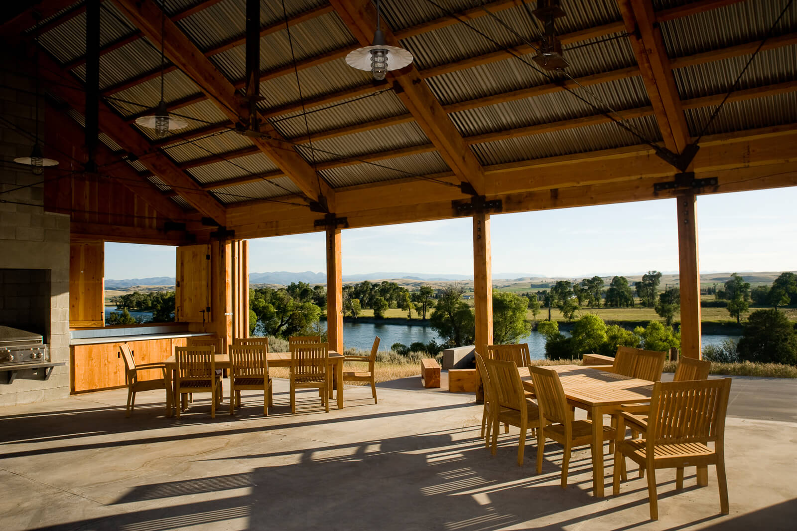 Muse Architects Riverside Barbecue Pavilion at Yellowstone Bend Ranch